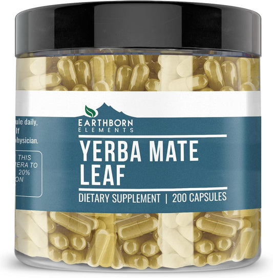 200 Pure & Undiluted Yerba Mate Leaf Capsules by Earthborn Elements, Additive-Free