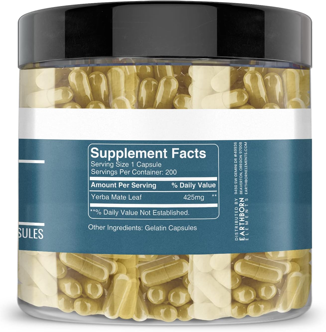 200 Pure & Undiluted Yerba Mate Leaf Capsules by Earthborn Elements, Additive-Free