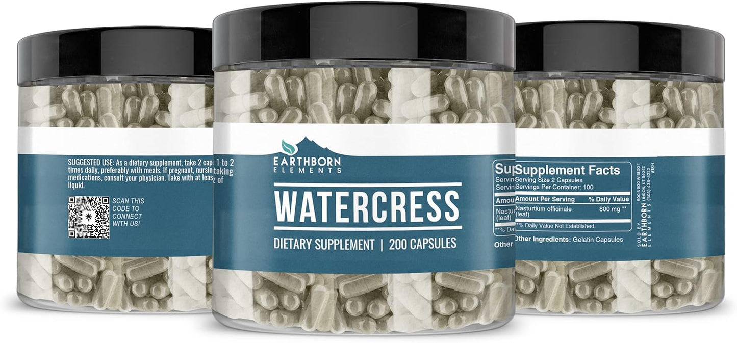 200 Pure Watercress Capsules - No Additives, Earthborn Elements Quality