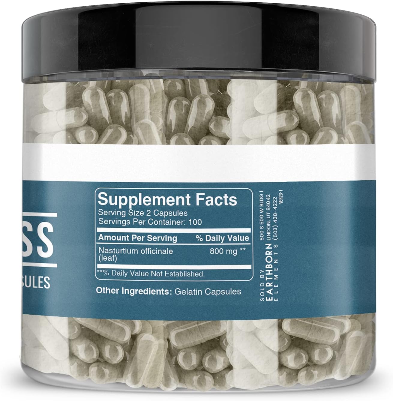 200 Pure Watercress Capsules - No Additives, Earthborn Elements Quality