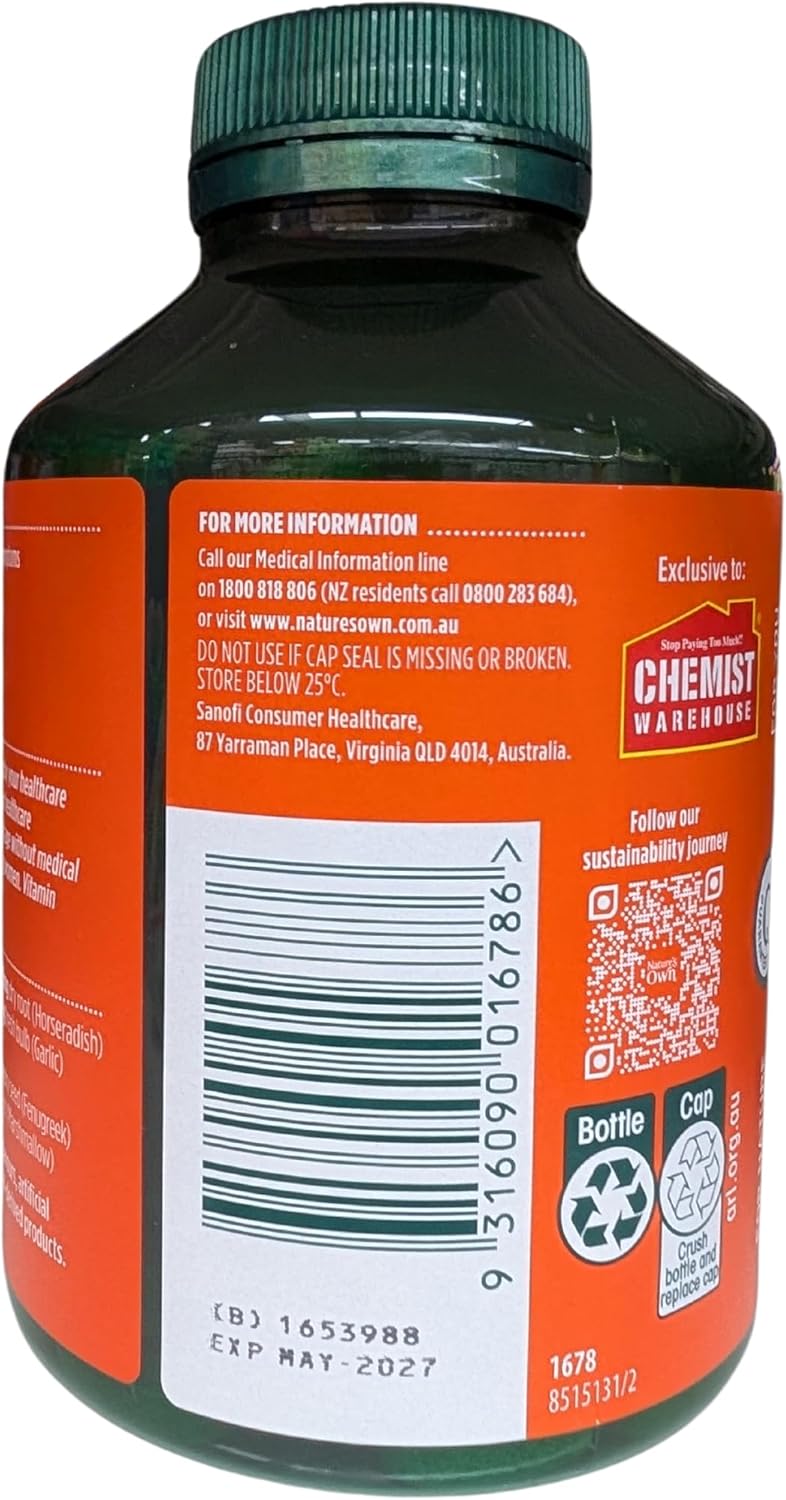 200 Tablets Triple Strength Garlic + C, Horseradish - Exclusive Size by Nature's Own