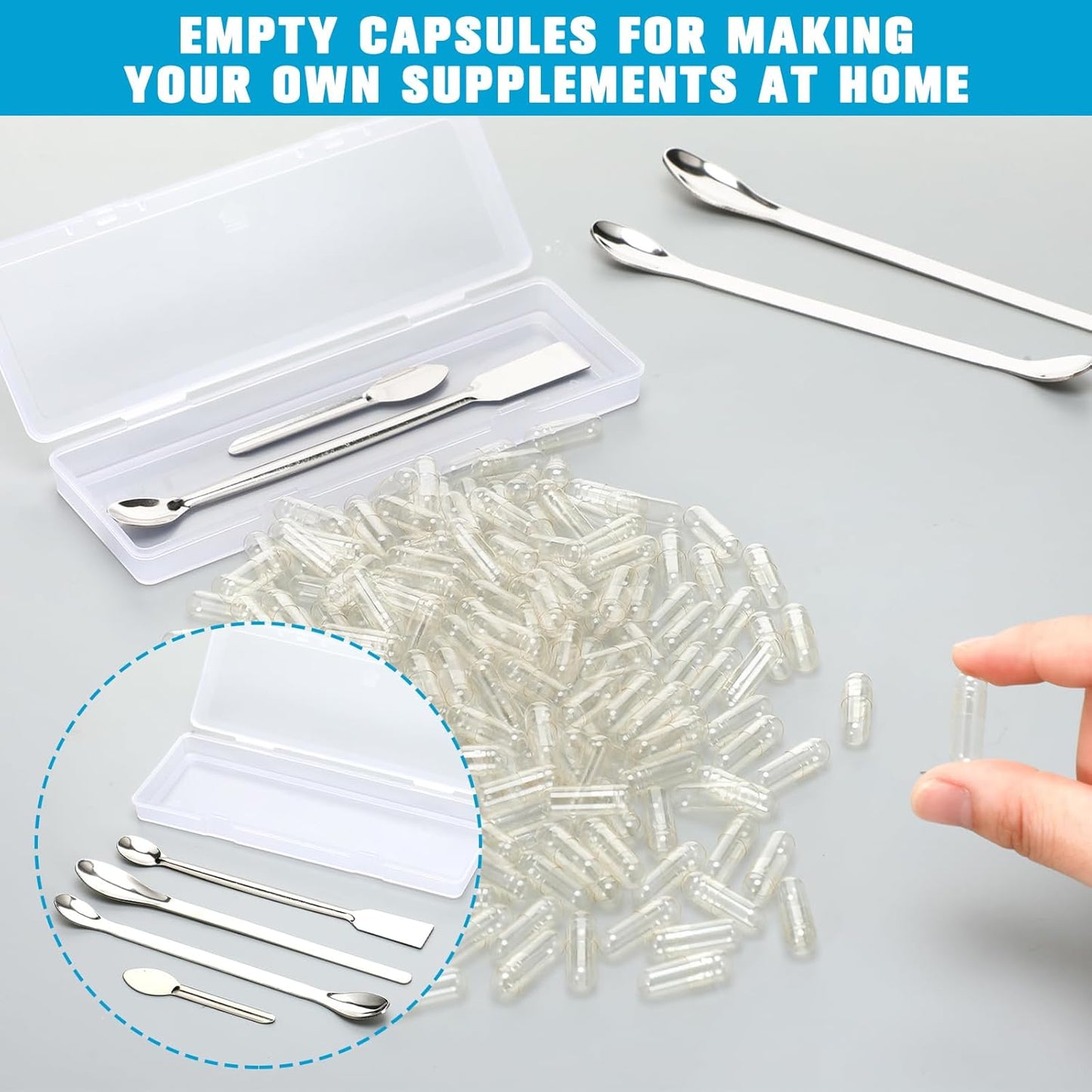 2000 Count Clear Empty Capsules with Filling Kit for DIY Supplement Making