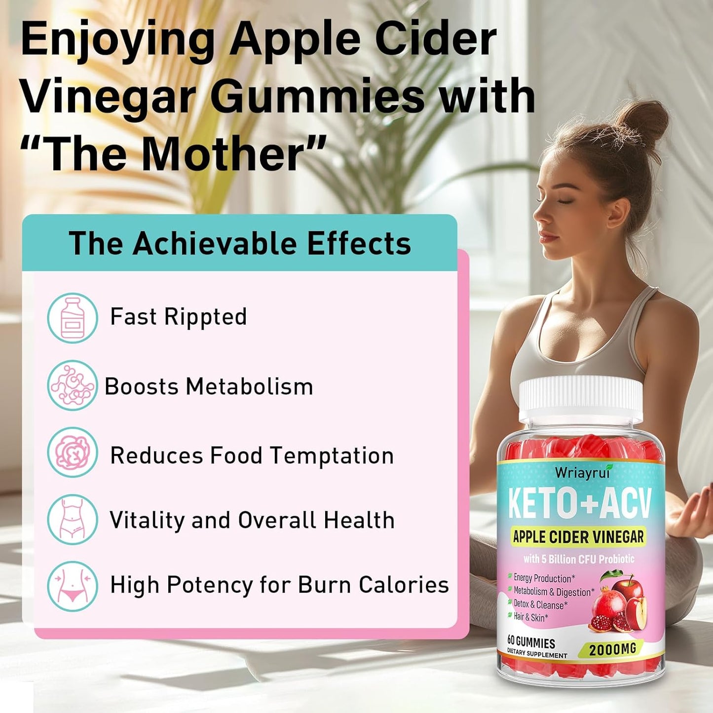 2000mg Apple Cider Vinegar Gummies with Probiotics & Vitamin B12 for Metabolism & Digestion - 120 Vegan-Friendly, Sugar-Free Gummies