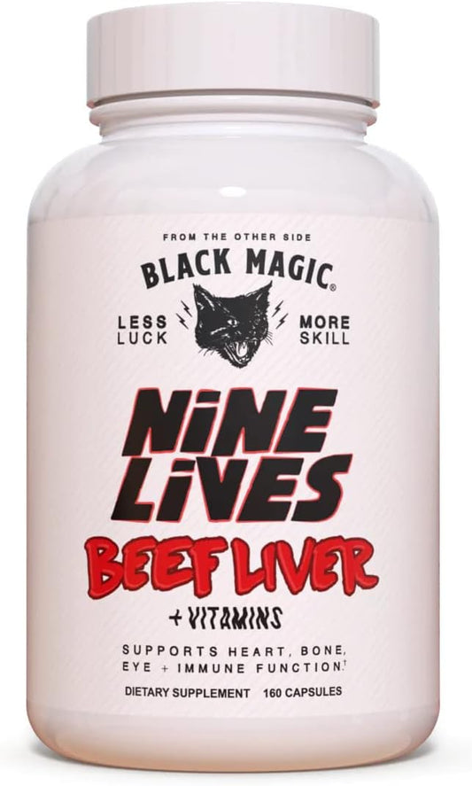 2000mg Beef Liver Capsules - Source of Iron, Vitamins A & B12 - Perfect Liver Supplement - Black Magic Nine Lives