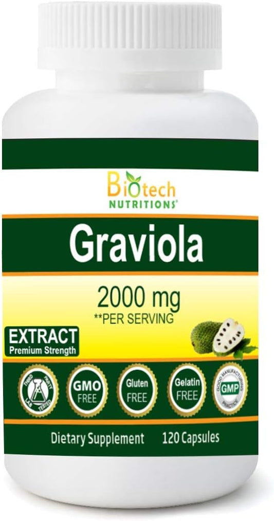 2000mg Biotech Nutritions Graviola Extract Capsules - 120 Vegetable Capsules