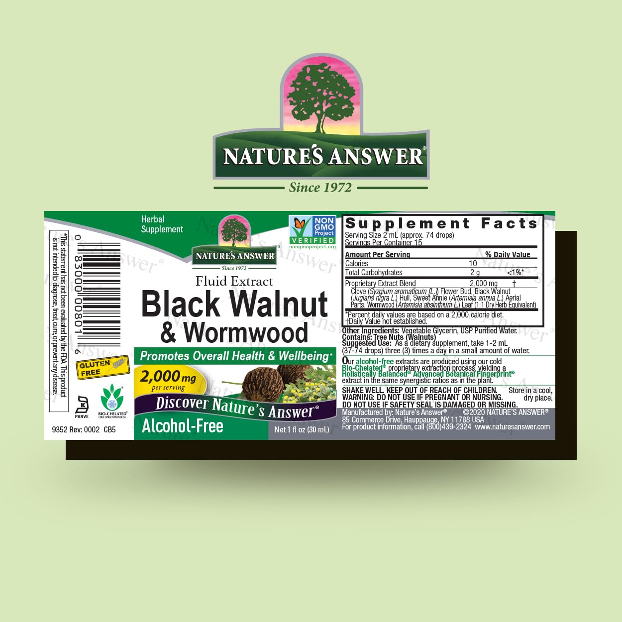 2000mg Black Walnut and Wormwood Complex Extract for Gut Health and Well-Being - Vegan, Non-GMO, Gluten & Alcohol-Free - 1oz