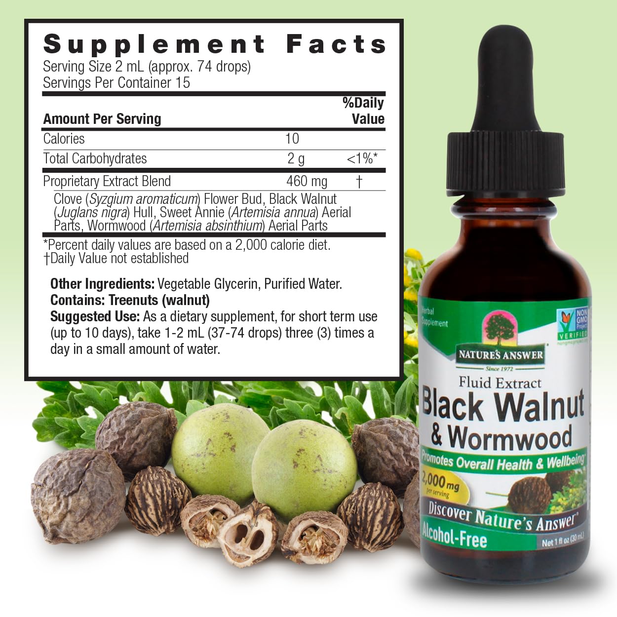2000mg Black Walnut and Wormwood Complex Extract for Gut Health and Well-Being - Vegan, Non-GMO, Gluten & Alcohol-Free - 1oz
