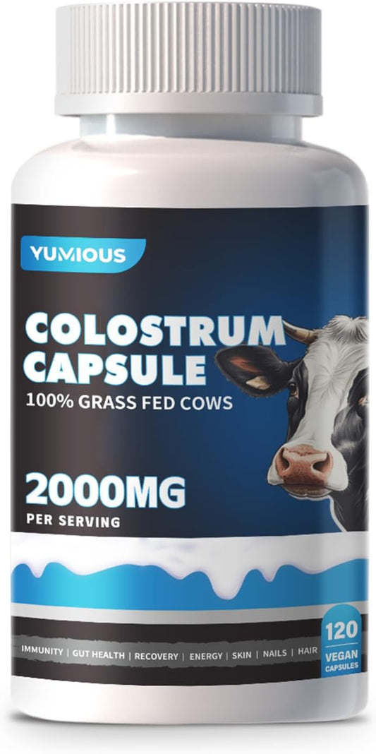 2000mg Bovine Colostrum Capsules: Gut Health, Muscle Recovery, Energy, Hair, Skin, Immune Support - 50% IgG Cow Colostrum Supplement - Superfood, Gluten Free - 120 Capsules