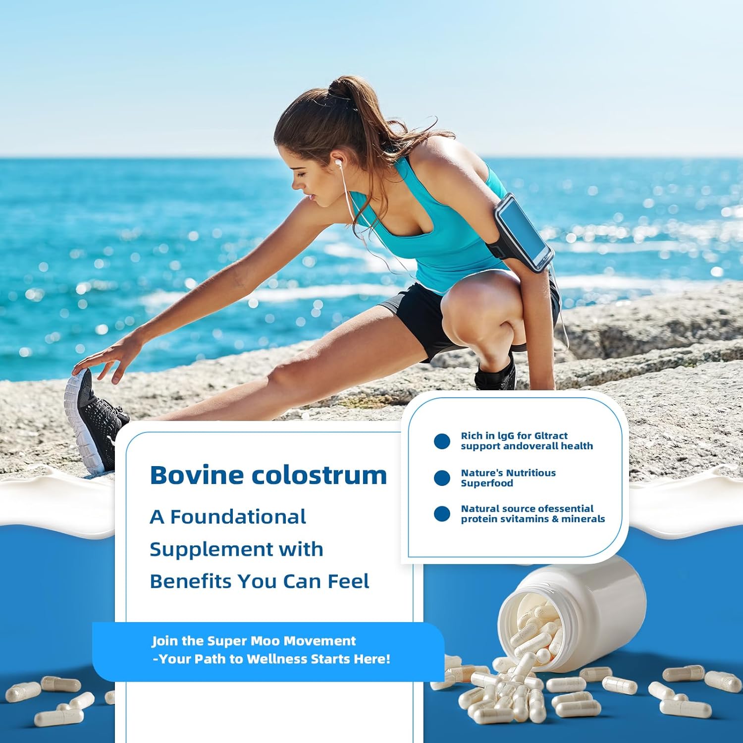 2000mg Bovine Colostrum Capsules: Gut Health, Muscle Recovery, Energy, Hair, Skin, Immune Support - 50% IgG Cow Colostrum Supplement - Superfood, Gluten Free - 120 Capsules