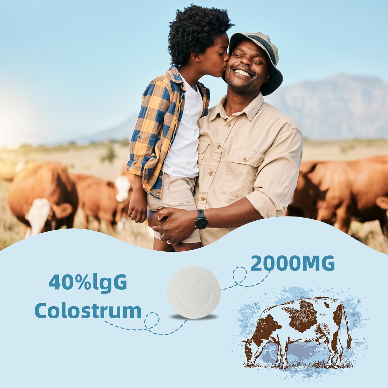 2000mg Bovine Colostrum Chewable Tablets - Gut Health and Immune Support Supplement with 40% lgG - Non-GMO, Gluten-Free, Sugar Free - 60 Servings