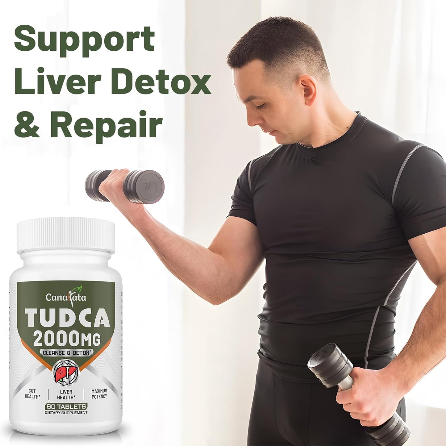 2000mg Canarata TUDCA Liver Support Supplements - Detox & Cleanse Formula for Liver and Gallbladder - Easy to Swallow Tablets - 30 Day Supply