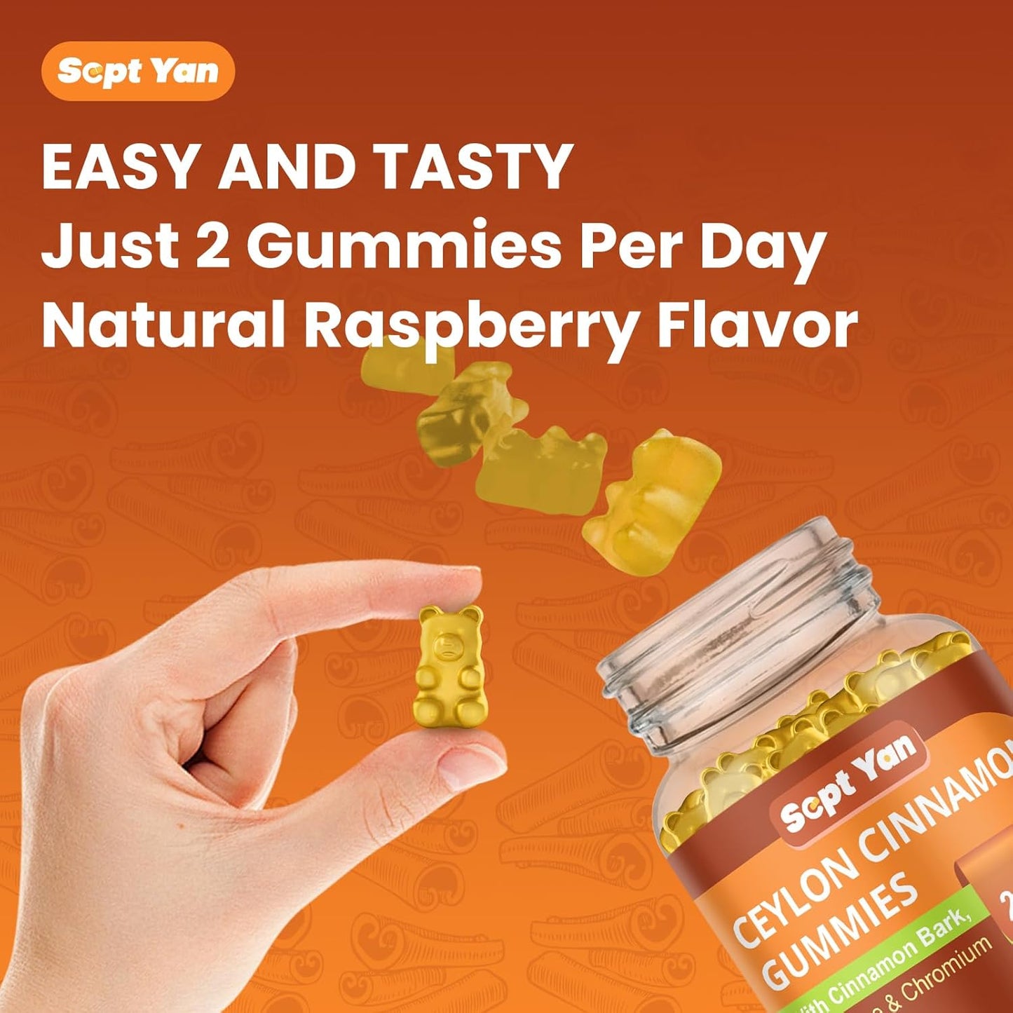 2000mg Ceylon Cinnamon Gummies with Berberine, Turmeric, Raspberry Flavor - Joint Pain, Metabolism, Brain Health, Immunity Support - 60 Vegan Chews