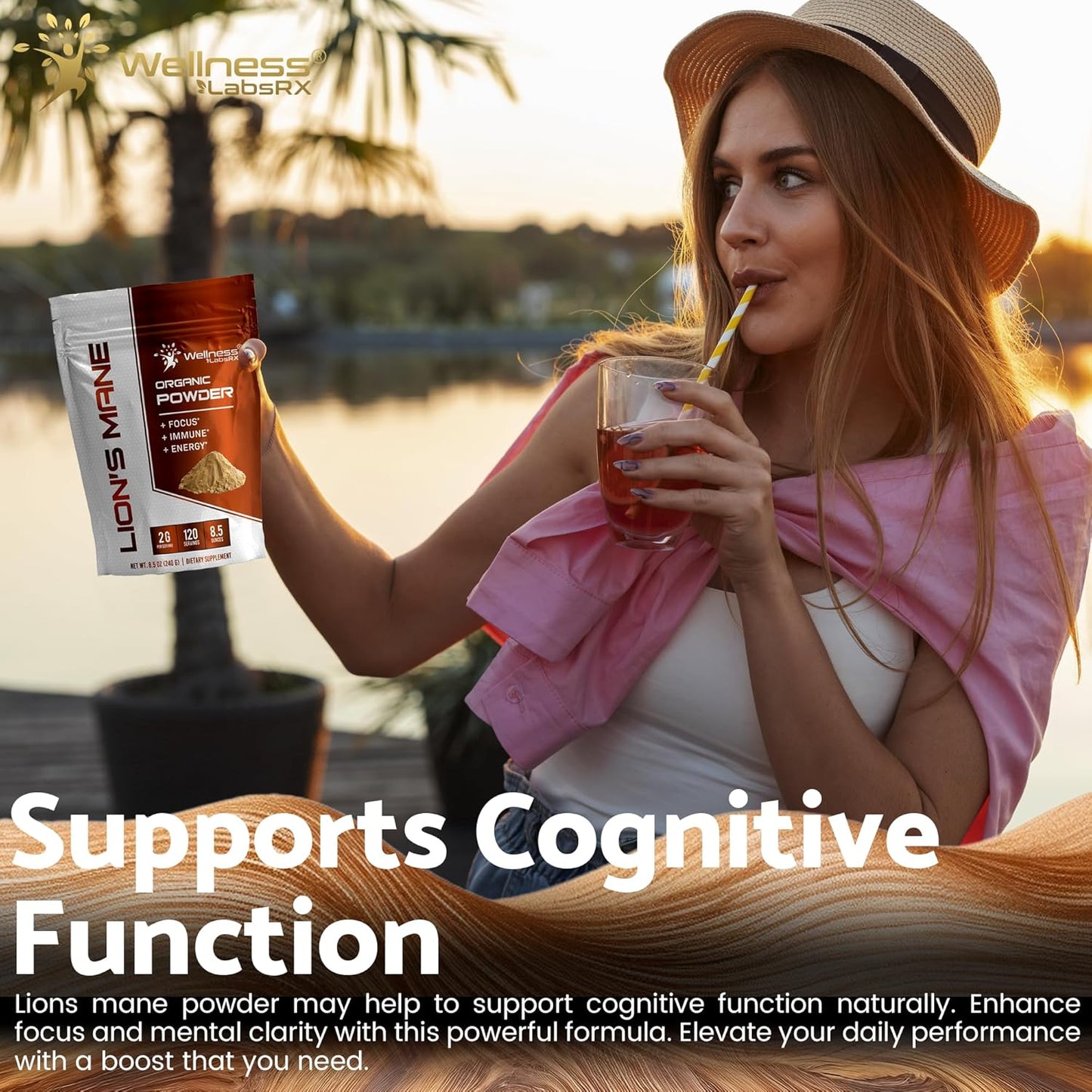 2000mg Lions Mane Mushroom Powder Supplement for Memory, Focus, and Immune Support - 120 Servings from WELLNESS LABSRX
