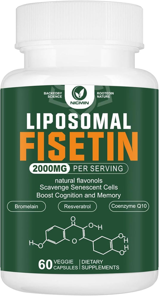 2000MG Liposomal Fisetin Supplement with Quercetin, TMG, Resveratrol - Antioxidants for Healthy Aging & Cognitive Support - 60 Capsules