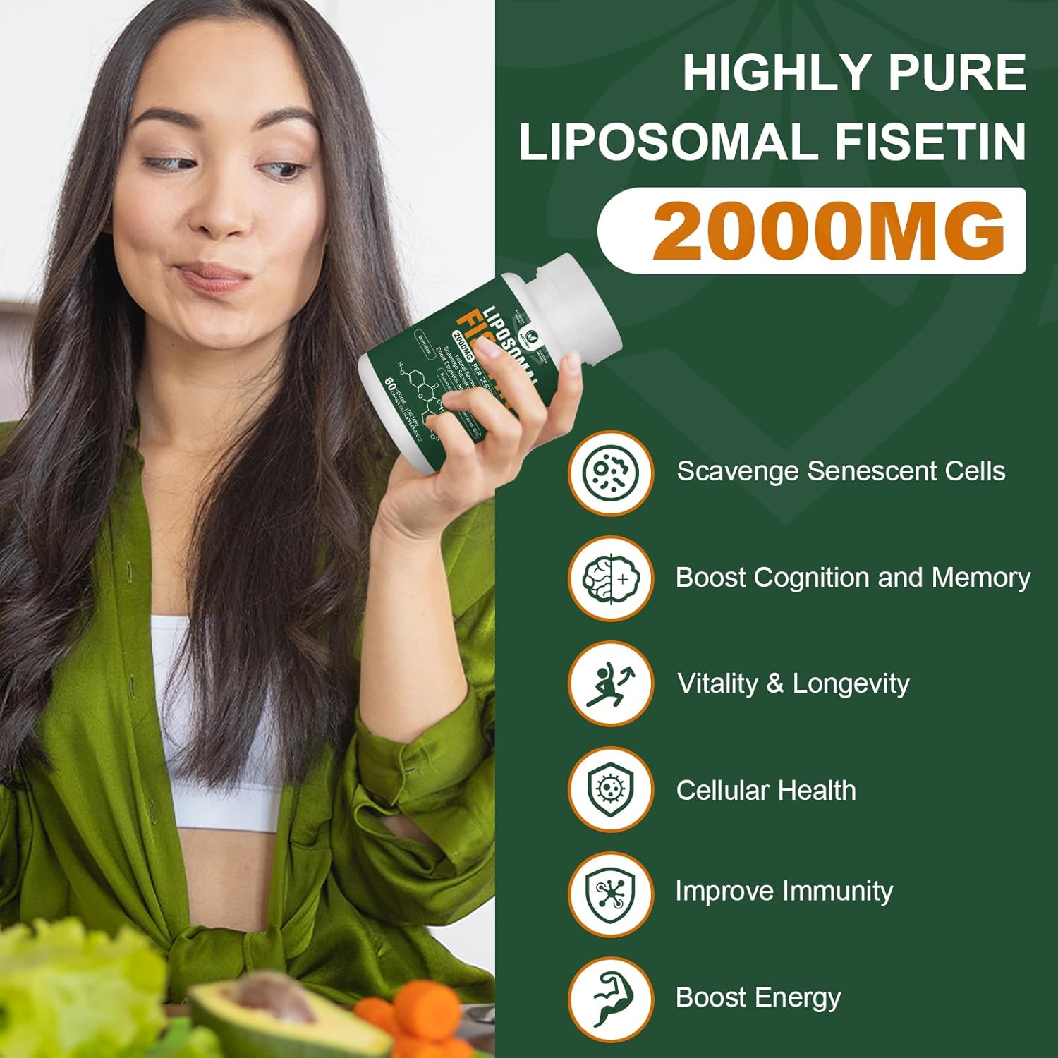 2000MG Liposomal Fisetin Supplement with Quercetin, TMG, Resveratrol - Antioxidants for Healthy Aging & Cognitive Support - 60 Capsules