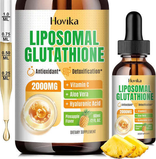 2000mg Liposomal Glutathione Drops with Vitamin C for Immune System, Skin Health, and Liver Detox - Pineapple Flavor, Superior Absorption - 2 Fl Oz