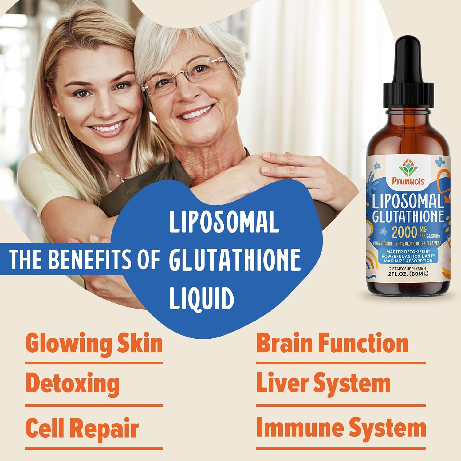 2000MG Liposomal Glutathione Liquid Supplement for Immune System Support, Aging Defense, and Detox - 2 FL.OZ, Non-GMO, Highly Absorbable Antioxidant Formula