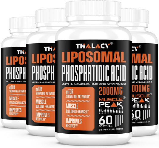 2000mg Liposomal Phosphatidic Acid Muscle Builder (PA) Supplement for Men & Women - High Absorption Muscle Gainer, mTOR Protein Synthesis Support, Lean Muscle & Strength - 4 Pack