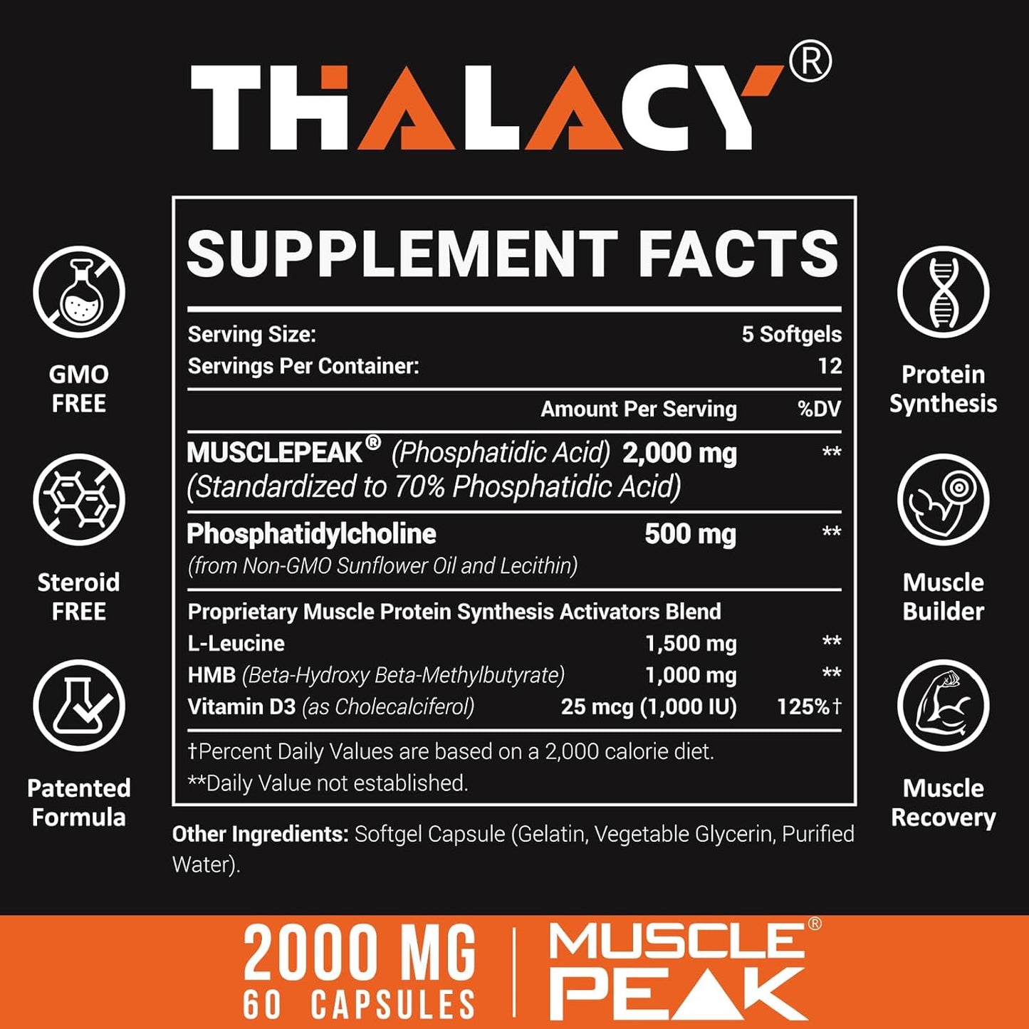 2000mg Liposomal Phosphatidic Acid Muscle Builder (PA) Supplement for Men & Women - High Absorption Muscle Gainer, mTOR Protein Synthesis Support, Lean Muscle & Strength - 4 Pack