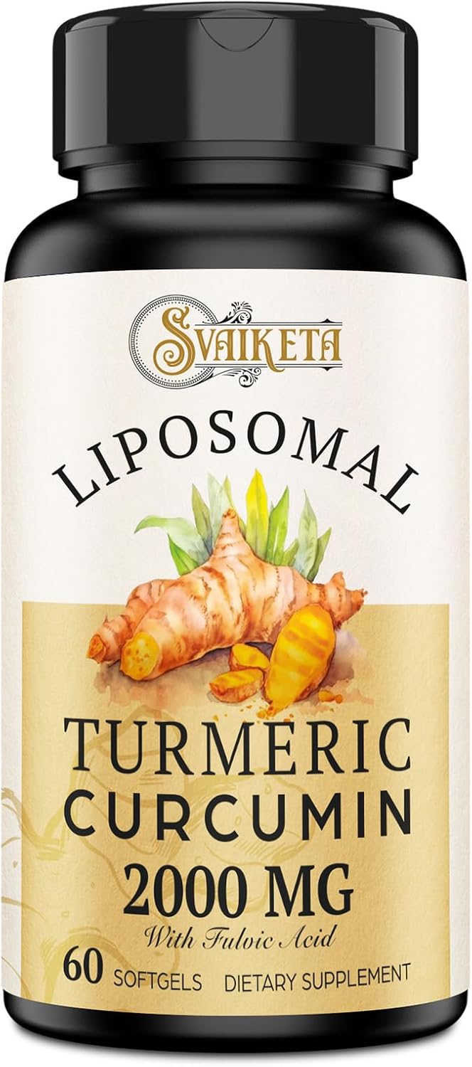 2000mg Liposomal Turmeric Curcumin Softgels with Piperine - Non-GMO, 60ct