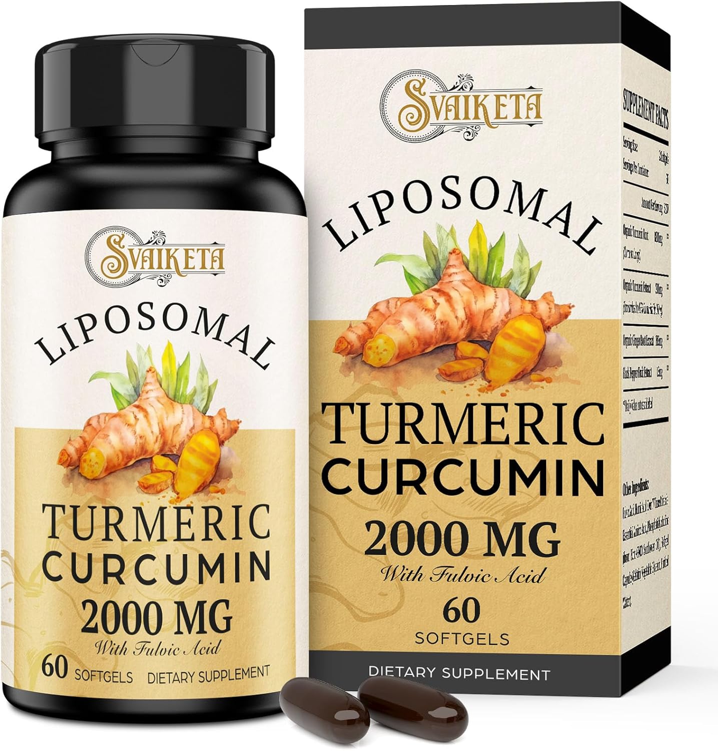 2000mg Liposomal Turmeric Curcumin Softgels with Piperine - Non-GMO, 60ct