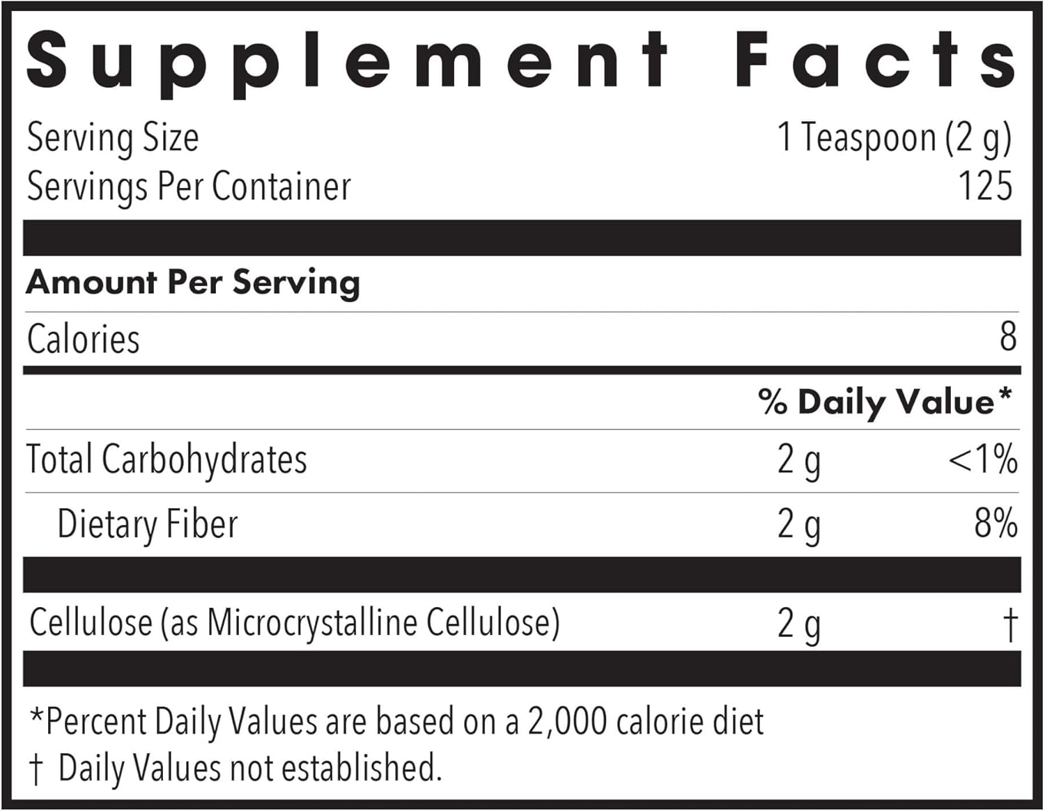 2000mg Microcrystalline Cellulose Powder Supplement - Non-Fermentable Insoluble Fiber - 8.8 Oz Powdered Cellulose - Hypoallergenic