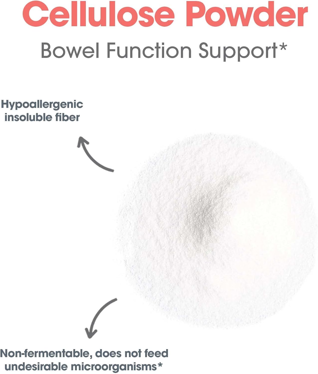 2000mg Microcrystalline Cellulose Powder Supplement - Non-Fermentable Insoluble Fiber - 8.8 Oz Powdered Cellulose - Hypoallergenic