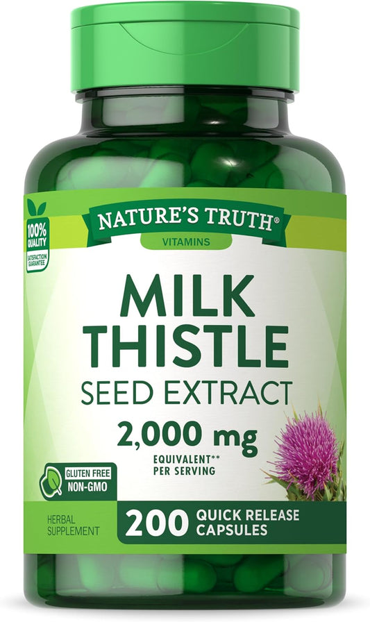 2000mg Milk Thistle Capsules - Non-GMO & Gluten Free Seed Extract Supplement
