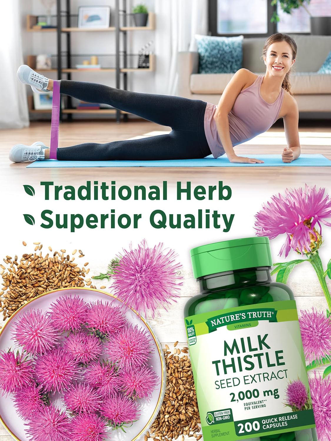 2000mg Milk Thistle Capsules - Non-GMO & Gluten Free Seed Extract Supplement