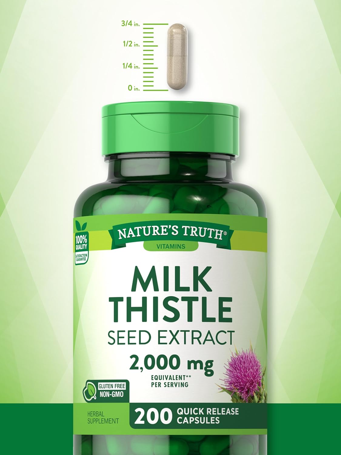 2000mg Milk Thistle Capsules - Non-GMO & Gluten Free Seed Extract Supplement