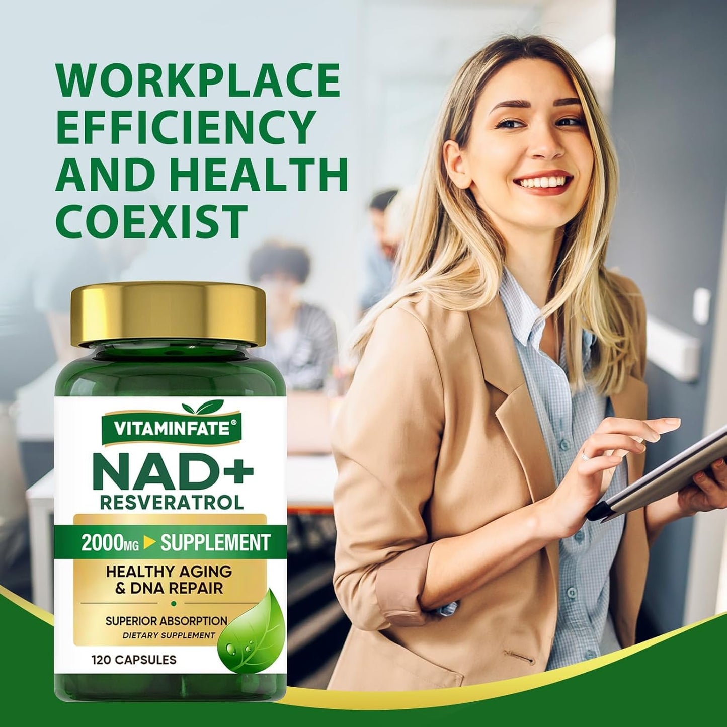 2000mg NAD+ & Resveratrol Capsules for Anti-Aging & Energy Boost - 120 Count - Men & Women's Metabolism & Antioxidant Support