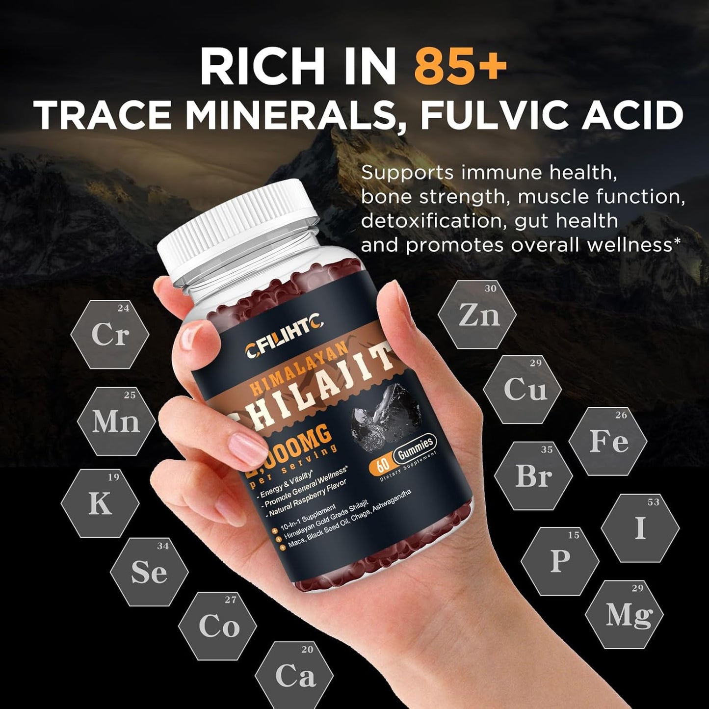 2000mg Organic Shilajit Gummies with 85+ Trace Minerals - Ashwagandha, Maca, Black Seed Oil - Energy, Brain, Immunity Support - Sugar Free Raspberry - 60ct
