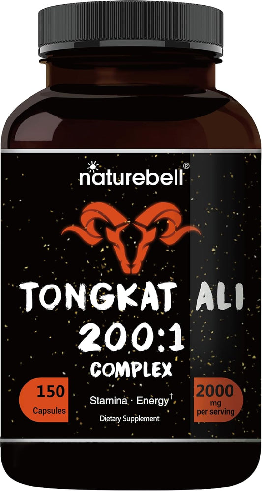 2000mg Tongkat Ali 200:1 Extract Capsules with Panax Ginseng for Energy & Stamina - 150ct by NatureBell
