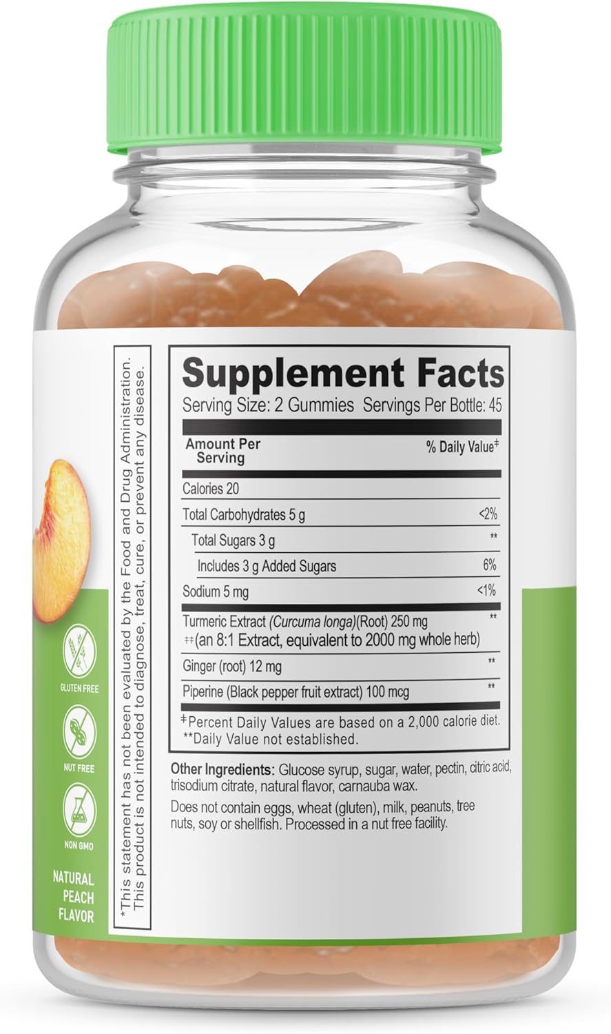 2000mg Turmeric Curcumin Gummy with Ginger & Black Pepper - Vegetarian Supplement - 90 Gummies