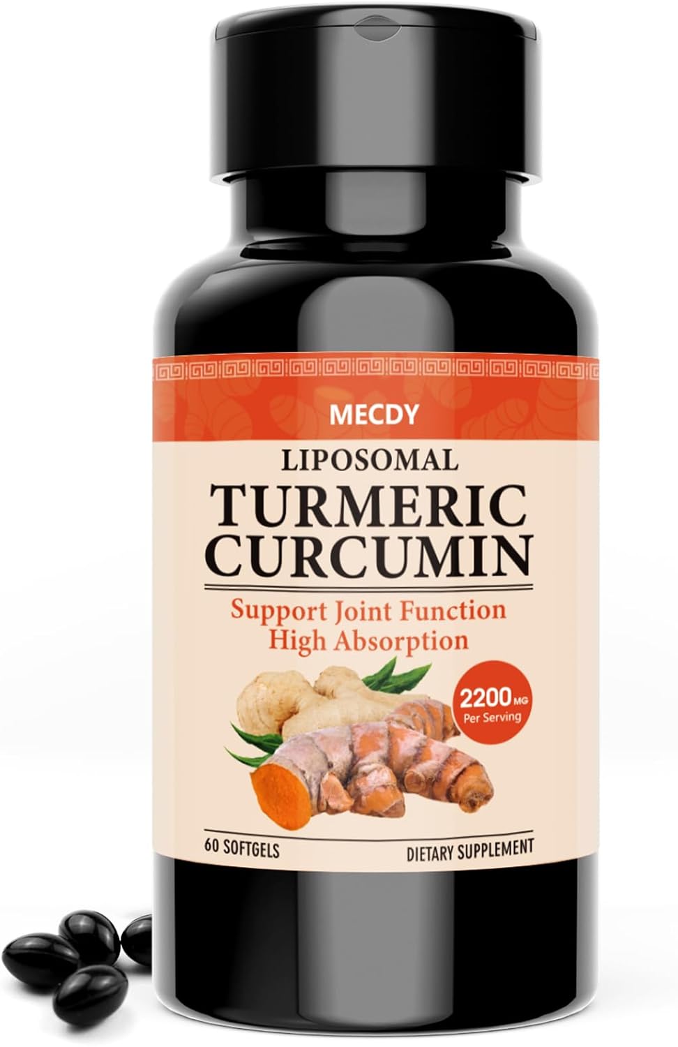 2000mg Turmeric Supplement with Black Pepper for Joint Support - High Absorption, Non-GMO, Vegan - 60 Softgels