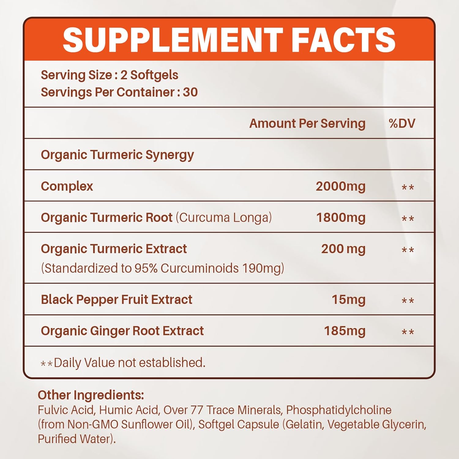 2000mg Turmeric Supplement with Black Pepper for Joint Support - High Absorption, Non-GMO, Vegan - 60 Softgels