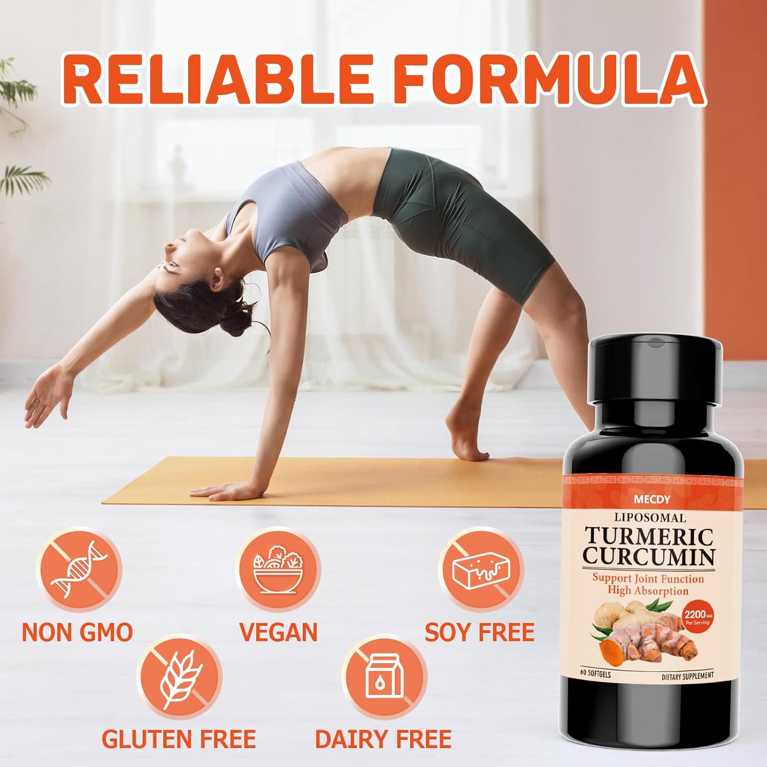 2000mg Turmeric Supplement with Black Pepper for Joint Support - High Absorption, Non-GMO, Vegan - 60 Softgels