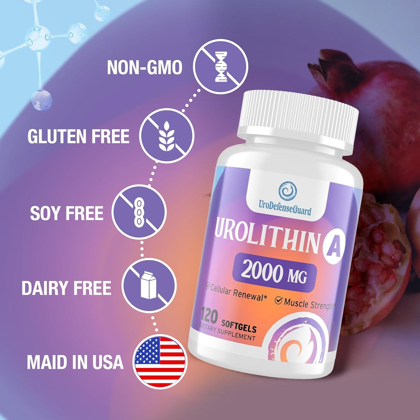 2000mg UroDefenseGuard Urolithin A Supplement Softgels - Men & Women - 120 Count