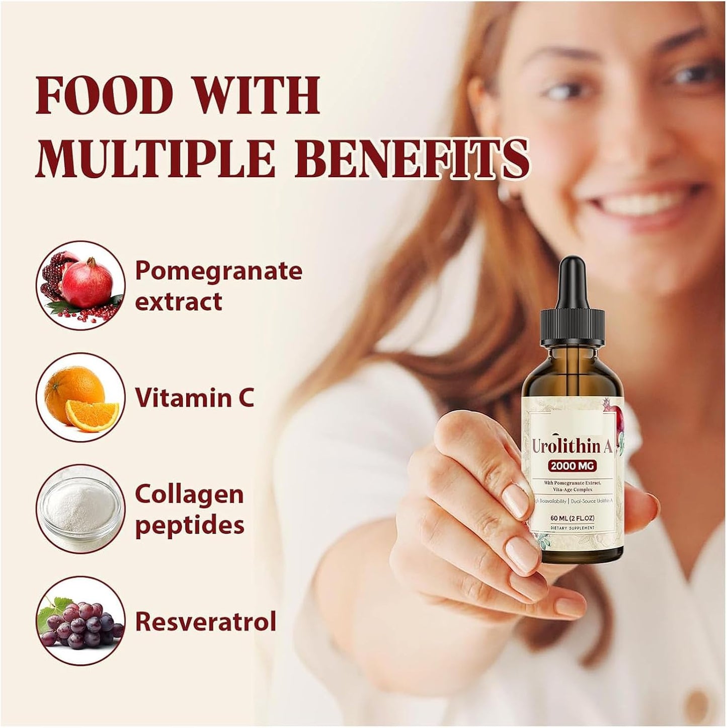 2000MG Urolithin A GLP-1 Liquid Drops for Colon Cleanser Support - Pomegranate Extract Supplement 60ML