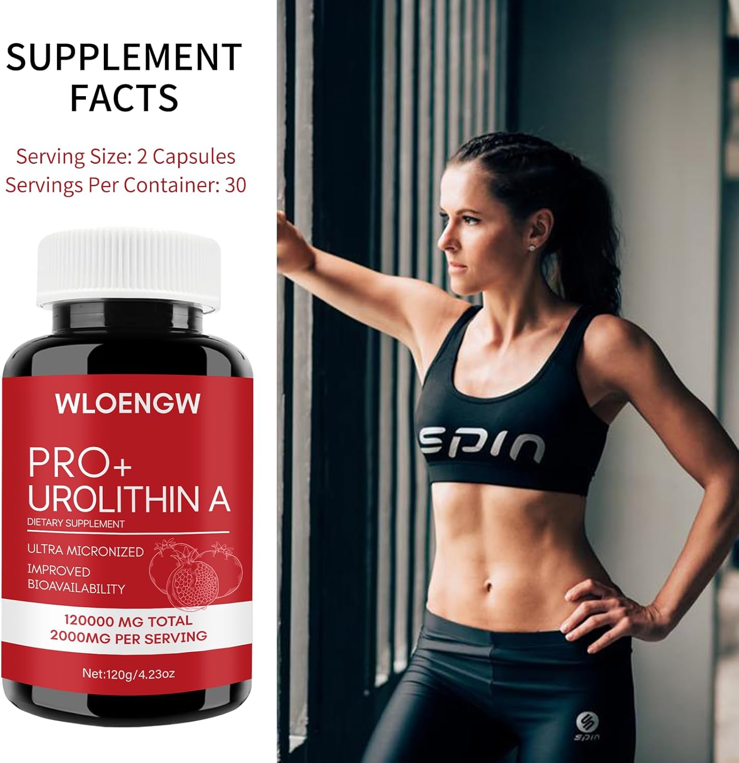 2000MG Urolithin A Supplement - 60 Count, Wloengw Newly - 1 Bottle