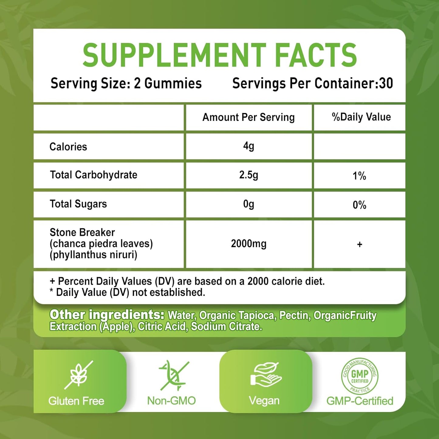 2000mg Zetelixia Chanca Piedra Stone Breaker Gummies - Herbal Supplement for Kidney Cleanse, Gallbladder Health - Dissolves Kidney Stones - Sugar Free, Vegan, Non-GMO - Apple Flavor, 60 Count