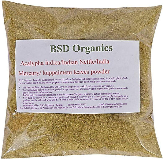 200g BSD Organics Acalypha Indica Leaves Powder - Indian Nettle, Mercury, Copperleaf, Kuppaimeni