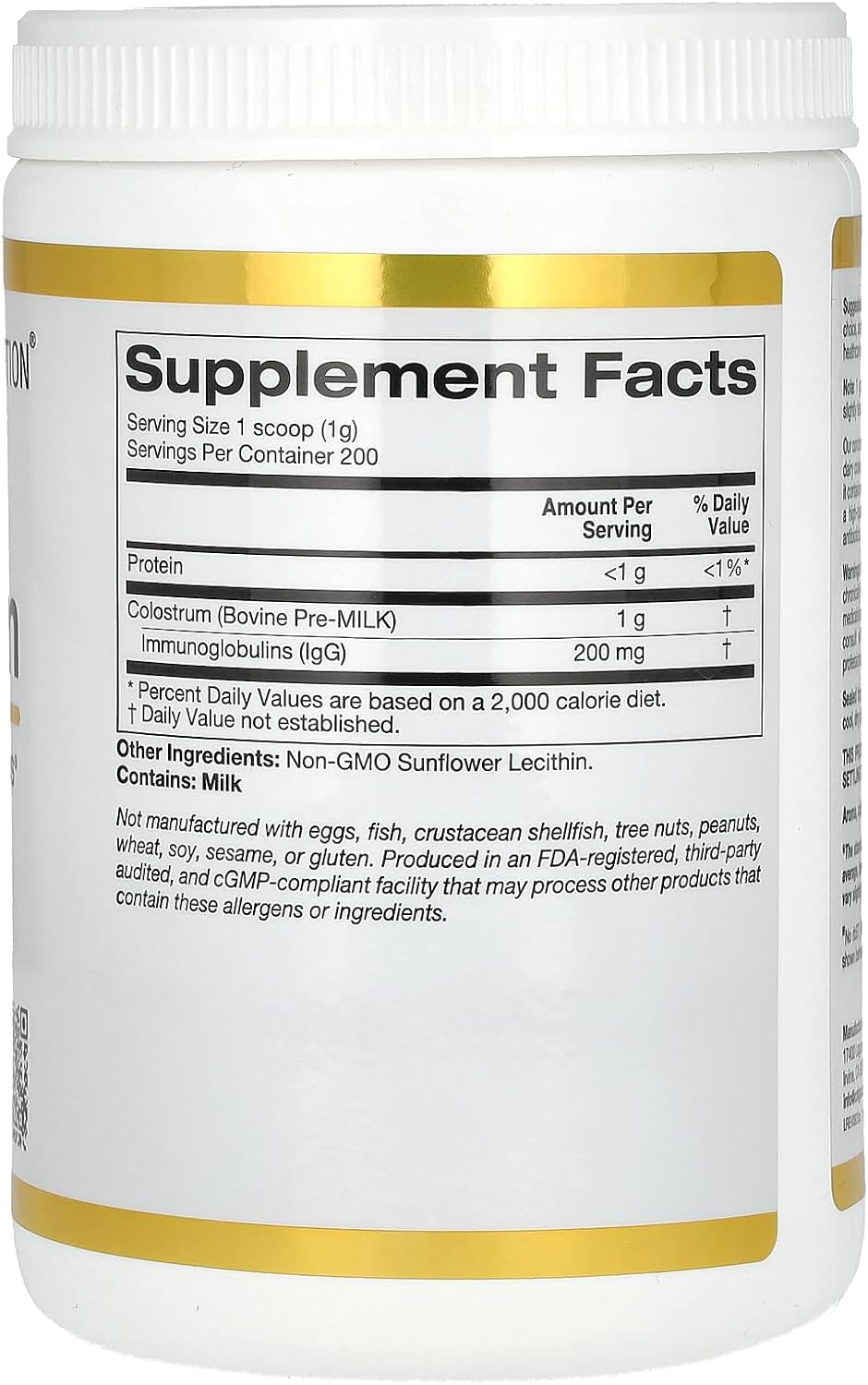 200g California Gold Nutrition Colostrum Powder - High Quality Supplement