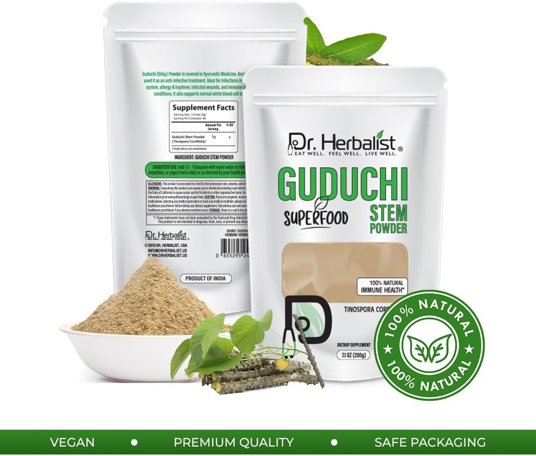 200g Dr. HERBALIST Guduchi Stem Powder - Tinospora Cordifolia for Detox & Immune Support