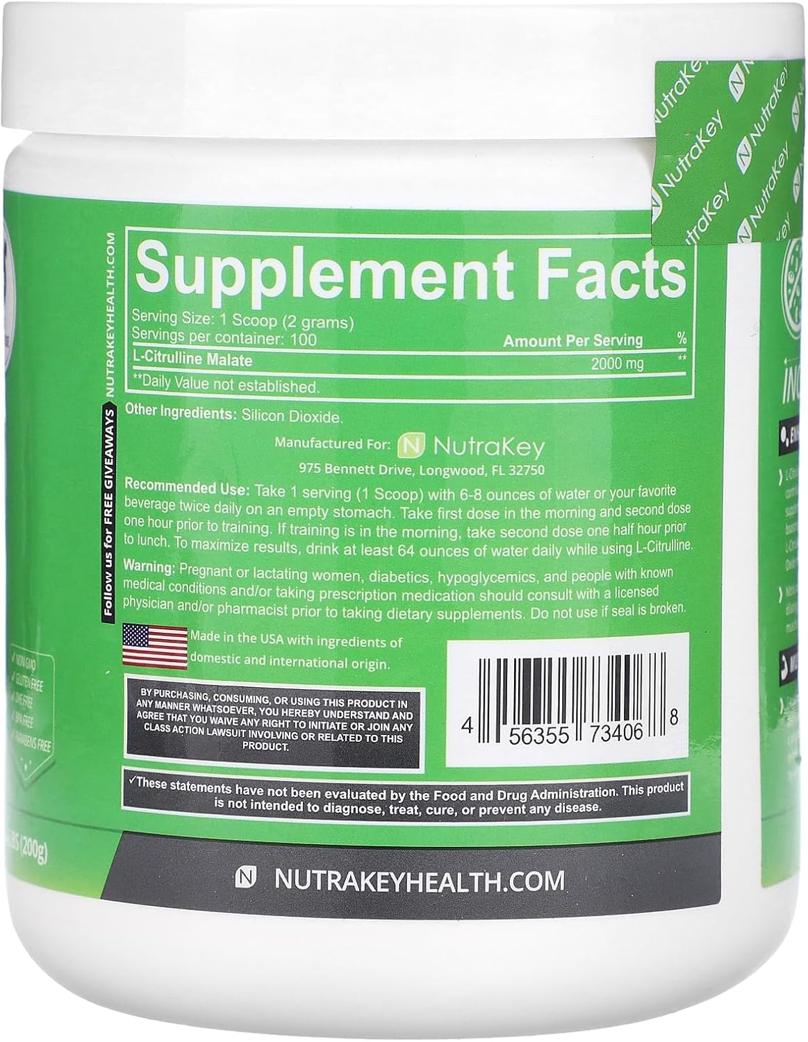 200g Nutrakey L Citrulline Malate Powder - Enhances Muscle Performance and Recovery with Nitric Oxide Boost