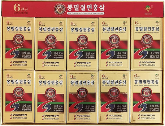 200g Pocheon Korean Red Ginseng Sliced Roots with Honey - 6 Years Grown, High Saponin, Immune Support