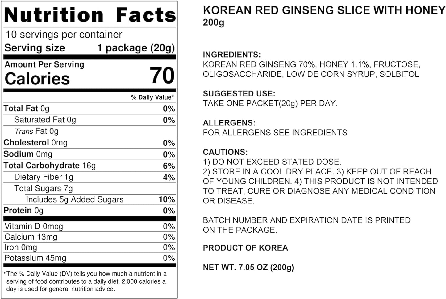 200g Pocheon Korean Red Ginseng Sliced Roots with Honey - 6 Years Grown, High Saponin, Immune Support