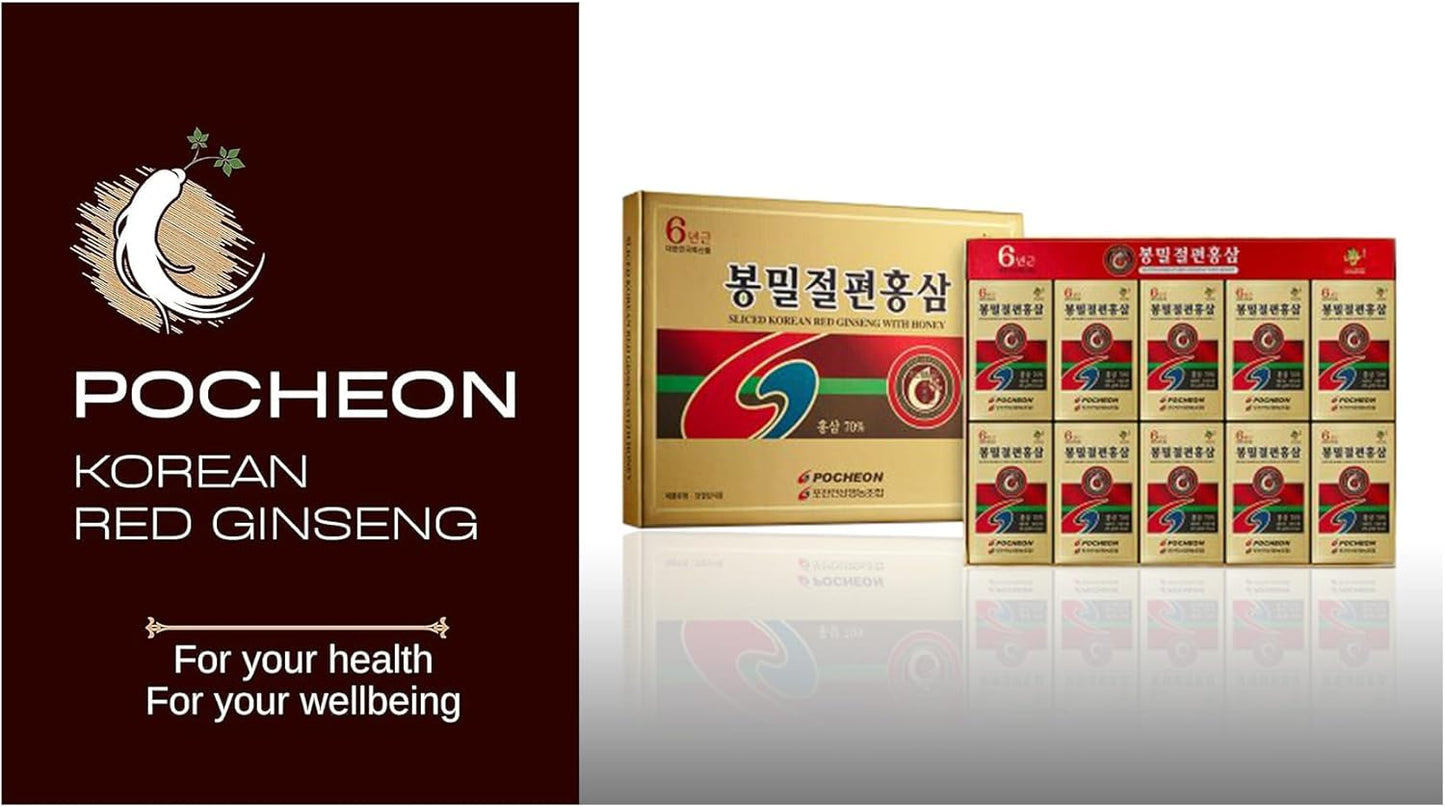 200g Pocheon Korean Red Ginseng Sliced Roots with Honey - 6 Years Grown, High Saponin, Immune Support