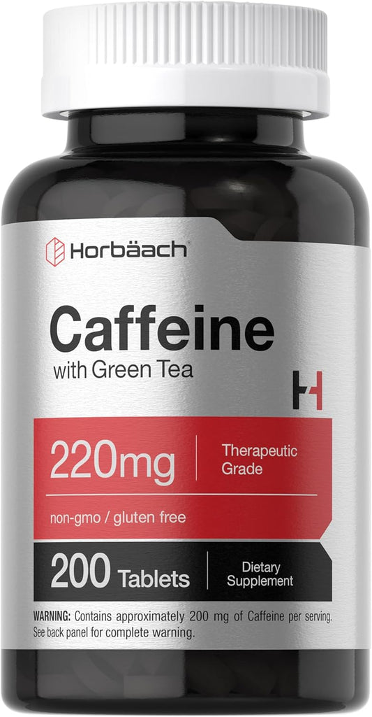 200mg Caffeine Pills with Green Tea Extract | 200 Tablets Vegetarian, Non-GMO & Gluten Free by Horbäach