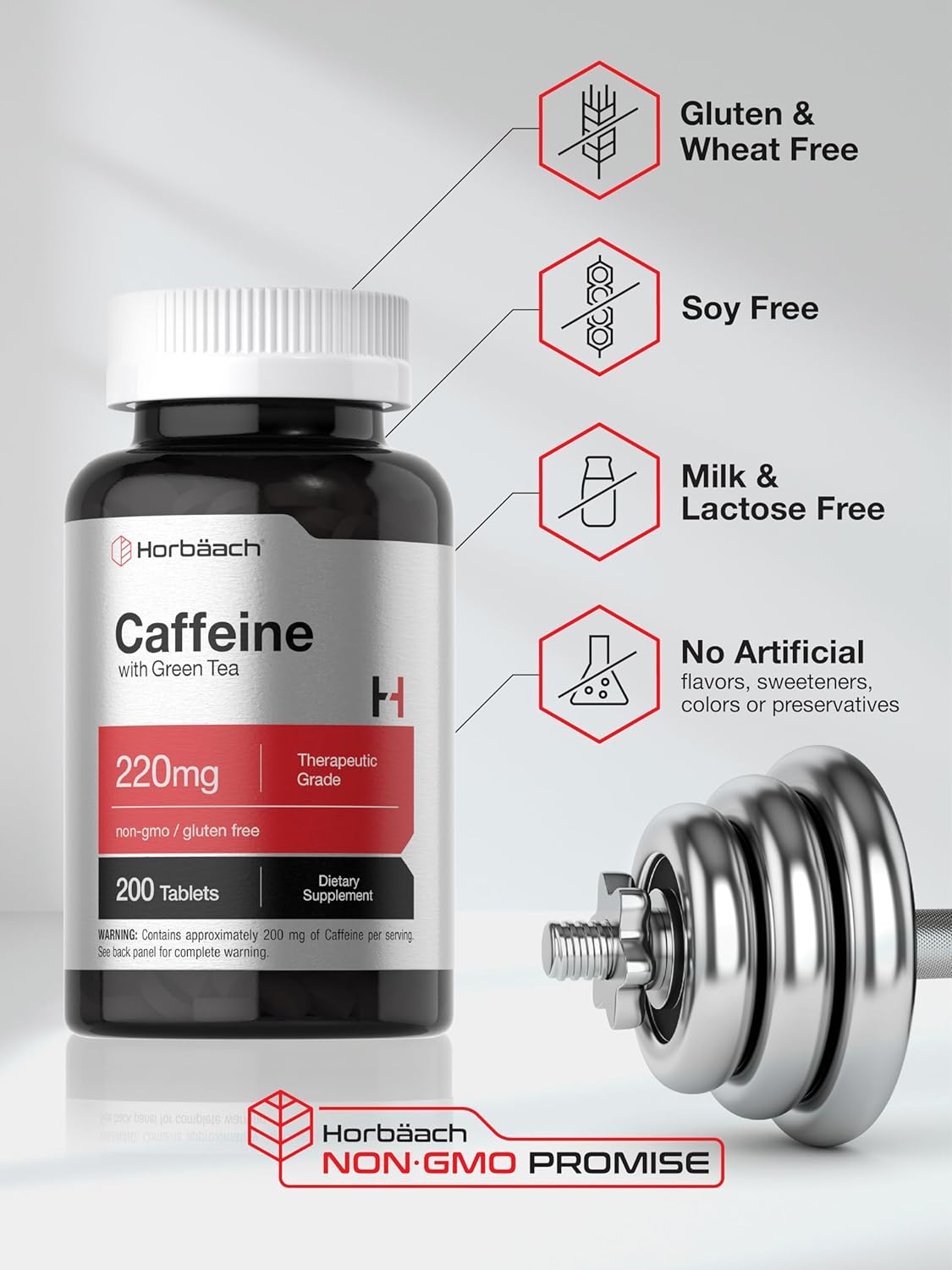 200mg Caffeine Pills with Green Tea Extract | 200 Tablets Vegetarian, Non-GMO & Gluten Free by Horbäach